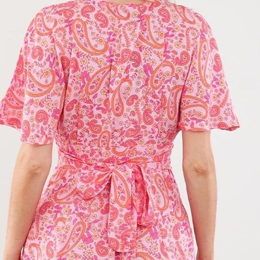 QED London boho hippie pink orange and yellow paisley floral maxi dress