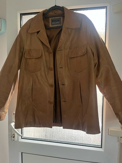Mens Vintage 1970's style Aviatrix Tan Leather Reefer/Safari style Jacket