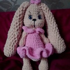 Crochet bunny with pink dress
