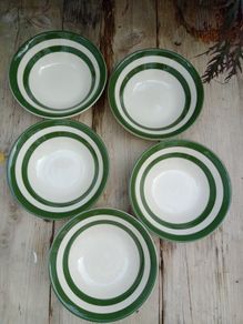TG Green bowls, Cornishware bowls, green stripe, Clover Leaf