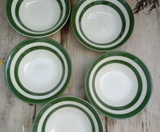 TG Green bowls, Cornishware bowls, green stripe, Clover Leaf