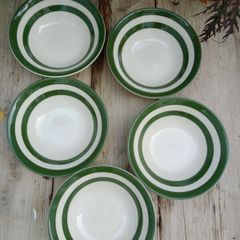 TG Green bowls, Cornishware bowls, green stripe, Clover Leaf