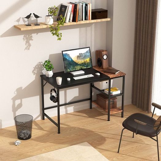 Office Desk, Computer Desk With Bookshelf PC Study Writing Desk for Home Working with Storage Shelves, Desks & Workstations for Home Office Bedroom, 100x50x75cm