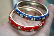 Vintage Enamel  Flower Bangle Cloisonne? Bracelet/Hinged/Retro Look 15 each