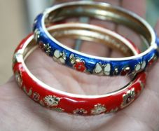 Vintage Enamel  Flower Bangle Cloisonne? Bracelet/Hinged/Retro Look 15 each