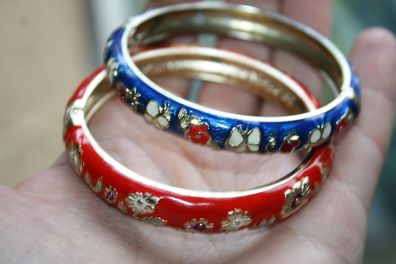 Vintage Enamel  Flower Bangle Cloisonne? Bracelet/Hinged/Retro Look 15 each