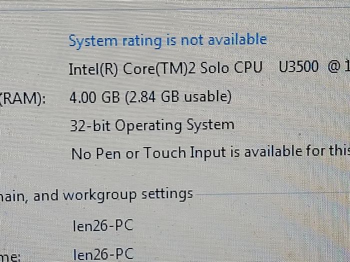 Lenovo Ideapad U350, Model 2963, Intel Core 2 Solo CPU U3500, 1.4GHz, 4GB Ram, 230GB SSD,  Windows 7 professional 32 bit, Opera, Firefox, Chrome and VLC