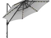 Parasol, Cantilever Parasol, 300 cm, 28 Solar LED Lights, UPF 50 Garden Umbrella, 360 Rotatable, Tilt Angle Infinitely Adjustable, with Crank, Cross Base,