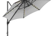 Parasol, Cantilever Parasol, 300 cm, 28 Solar LED Lights, UPF 50 Garden Umbrella, 360 Rotatable, Tilt Angle Infinitely Adjustable, with Crank, Cross Base,