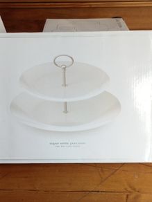 Brand new porcelain white cake stand in box