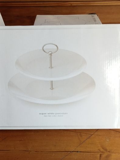 Brand new porcelain white cake stand in box