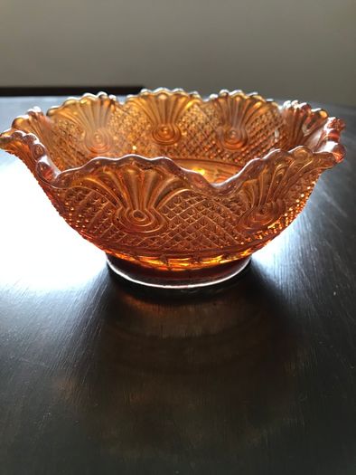 Vintage Depression Orange Fluted bowl and Jug