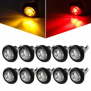 5x Round mini LED distance and side marker lights, 1.9 cm (3/4 inch), clear lens, grommet with sealed plug, 1.9 cm (3/4 inch), LED marker lights for vans van trucks pickup trucks, waterproof, 12 V Red Yellow Amber