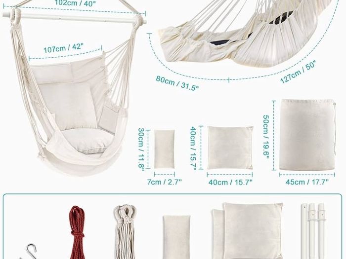 NEW SALE | Hammock Chair Hanging Swing 2 Seat Cushions Included,Strong Webbing Straps and Hooks for Easy Hanging Soft Cotton Weave Hanging Chair Side Pocket Large Tassel Chair Set Comfort Indoor Outdoor