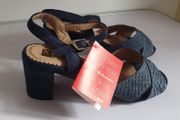 PieSanto Ladies Blue Sandals Leather &amp; Suede New With Box Size UK2 EU35 CAN POST
