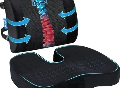 Office Chair Cushion and Lumbar Support Cushion, Back Support for Office Chair, Non-Slip Seat Cushion & Back Pillow for Sitting Breathable Chair Cushion for Gaming, Home & Wheelchair