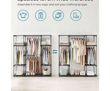 SET OF TWO Open wardrobe with 4 hanging compartments