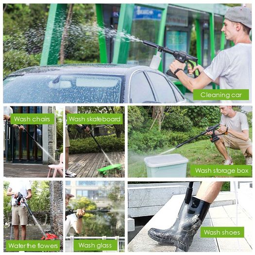 21V Cordless Portable High-Pressure Cleaning Gun Machine, 2.0Ahx2 Battery with Cleaning Brush,6m Hose,for Cleaning Cars,Garden