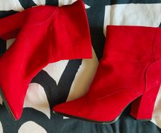River Island Women's Shoes Size 8 Red Faux Suede Back Zip Ankle Boots