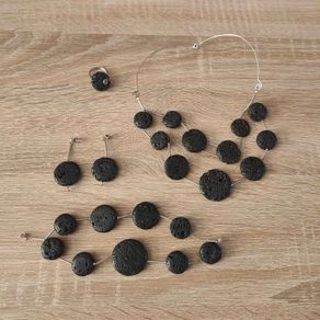 Lava stone jewelry set of necklace, bracelet, earrings and ring
