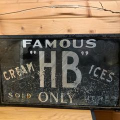 Ultra-Rare Vintage Original HB Ice Cream Reverse Painted Glass Shop Sign (c. 1930s/50s)