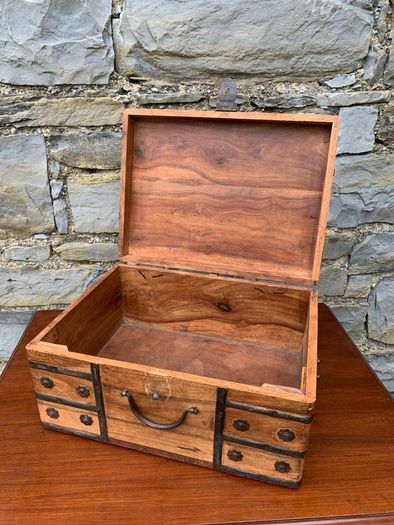 Vintage Metal Bound Wooden Chest.