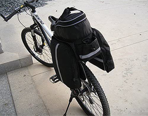 CB2 Waterproof Multi Function Excursion Cycling Bicycle Bike Rear Seat Trunk Bag Carrying Luggage Package Rack Panniers with Rainproof Cover(Black)