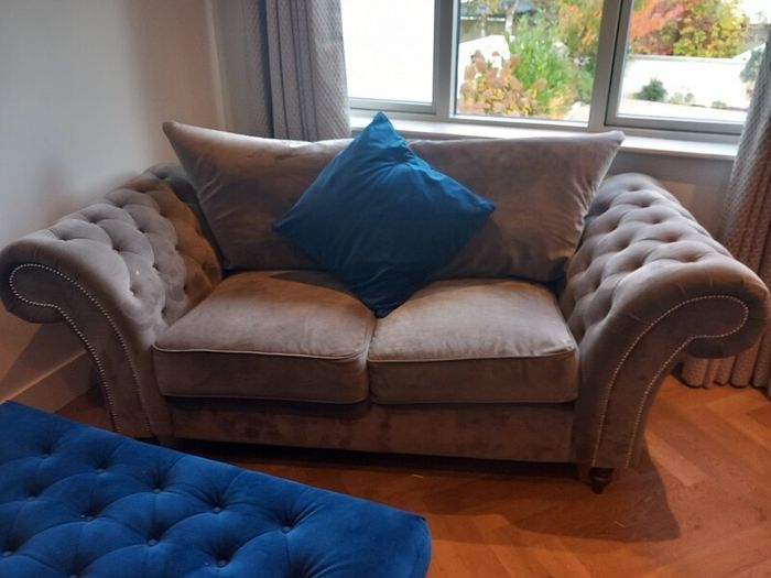Grey Couch x2 and footstool
