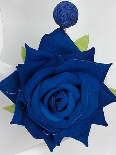 Realistic Navy Extravagant Rose with Raffia Woven Stud Earrings