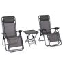 NEW SALE | 3pcs Sun Lounger Chairs with Table, Folding Zero Gravity Chairs, W/ Cup Holders, Grey Image 2