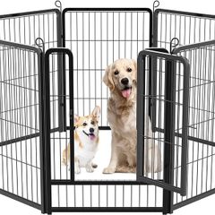 8 Panel Puppy Pen with Door, High 80cm Indoor/Outdoor Pet Exercise Playpen, Portable Detachable Animal Run Enclosures for Dogs, Puppies, Cats, Rabbits and Other Animals