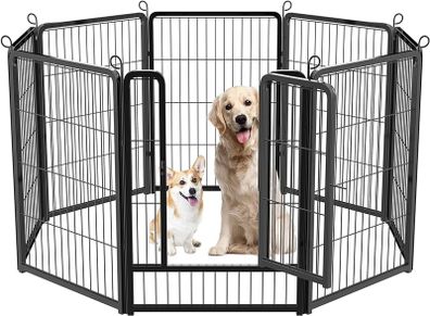 8 Panel Puppy Pen with Door, High 80cm Indoor/Outdoor Pet Exercise Playpen, Portable Detachable Animal Run Enclosures for Dogs, Puppies, Cats, Rabbits and Other Animals