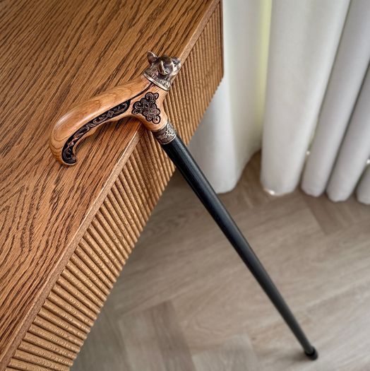 Unique Handmade Walking Stick, Kitty with Celtic Knot Handle, Never Used
