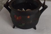 Vintage Iron ornament cast 3 legged pot