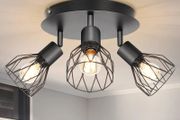 3 Way Ceiling Spotlight Rotatable - Spot Light Ceiling Black Ceiling Lights Industrial E14 - Spot Light Fittings Wire Cage Wall Spotlight Bar for Kitchen Living Room Bedroom No Bulb