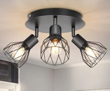 3 Way Ceiling Spotlight Rotatable - Spot Light Ceiling Black Ceiling Lights Industrial E14 - Spot Light Fittings Wire Cage Wall Spotlight Bar for Kitchen Living Room Bedroom No Bulb