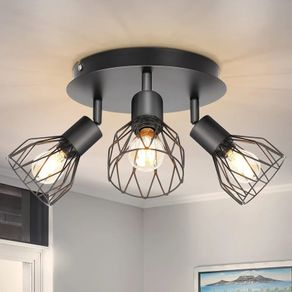 3 Way Ceiling Spotlight Rotatable - Spot Light Ceiling Black Ceiling Lights Industrial E14 - Spot Light Fittings Wire Cage Wall Spotlight Bar for Kitchen Living Room Bedroom No Bulb