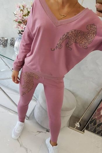 2 piece  tracksuit set with zircon panther