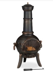 1.36m Tall Chimenea Patio Fire Pit Chiminea Garden Fireplace stove Decorative   with Spark Guard, Poker, Fire Grate, Draft Flap, Garden Fireplace Cast Iron, Steel, Bronze