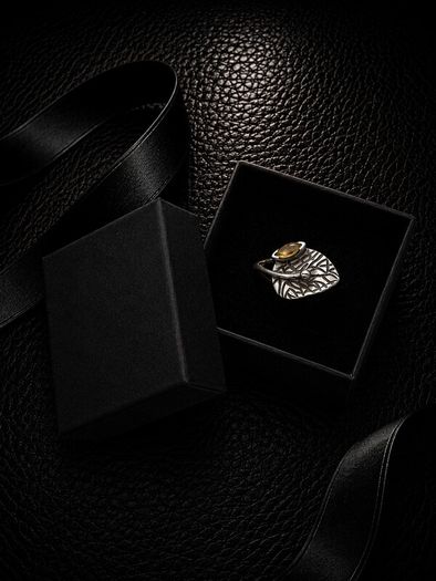 Vintage 925 Sterling Silver & Smoky Quartz Leaf Ring
