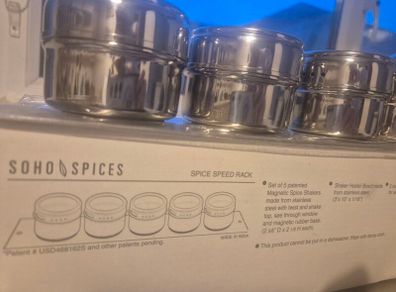 Brand New Soho Spices Stainless Steel Magnetic Spice Speed Rack (5 Piece Set)