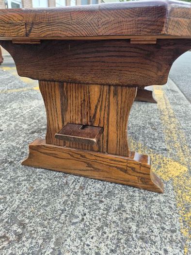 Solid Oak Rustic Coffee Table - Trestle Base
