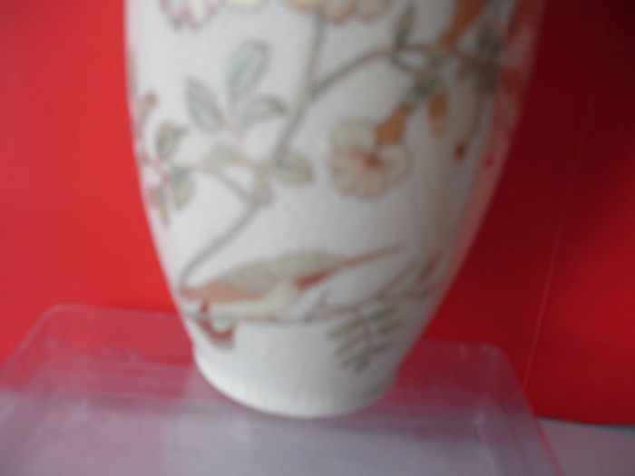 Crackle Glaze Vase   Humming Bird Sucking Nectar  11inches