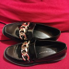 Black Glossy Chain Loafers Size 37