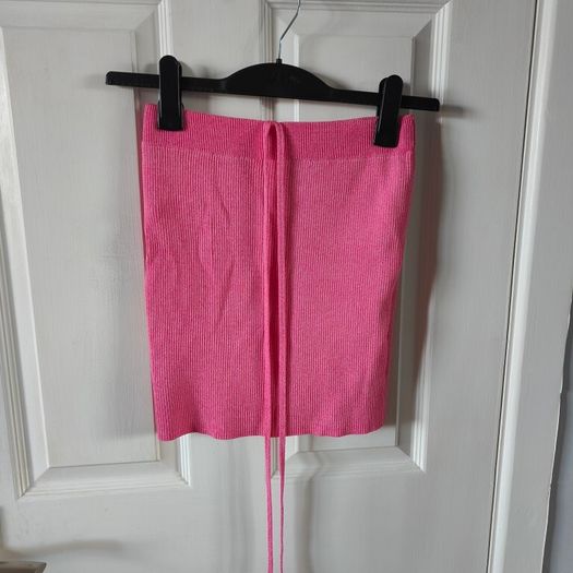 Pink Mini Skirt With Straps At Waist, BERSHKA, size M