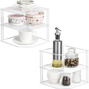 Kitchen Cupboard Organiser [2 Pack], 3 Tier Corner Plate Shelf Storage Rack for Kitchen Cupboard Space Saving
