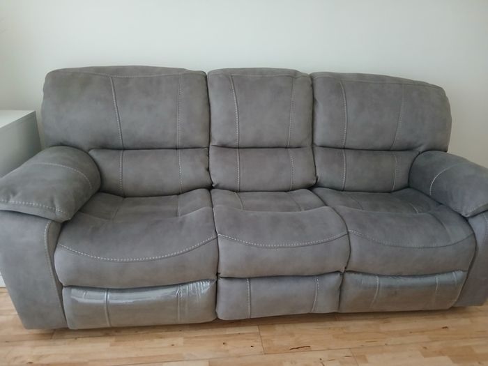 3 Seater Grey Suede Fabric Reclining Sofa - Bradford