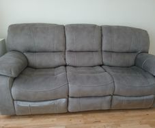 3 Seater Grey Suede Fabric Reclining Sofa - Bradford