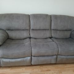 3 Seater Grey Suede Fabric Reclining Sofa - Bradford