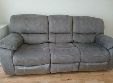 3 Seater Grey Suede Fabric Reclining Sofa - Bradford